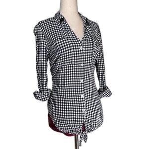 Jones New York Checkered Button Down Tie Top Size Medium